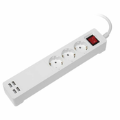 Transmedia Smart 3-way power strip with 4 USB charging ports (total 5V 2,1A), TRN-NW10-L TRN-NW10-L