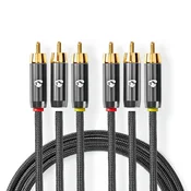 Nedis Kompozitni video kabel | 3x RCA moški | 3x RCA moški | Pozlačeno | 480p | 2,00 m | Okrogla | Bombaž | Antracit/siva s kovino | Škatla s pokritim oknom