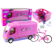 Kamper s biciklom za lutke 50cm rozi