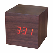Temno rjava budilka z rdečim LED zaslonom Gingko Cube Click Clock