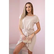 Tied dress with a clutch bottom in beige color
