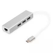 3 Port USB 3.0 Type-C Hub with Gigabit Ethernet 3xUSB A/F,1xUSB C/M,1xRJ45 LAN, Win/Mac OS