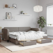 Greatstore Izvlečna dnevna postelja s predali taupe 80x200 cm blago