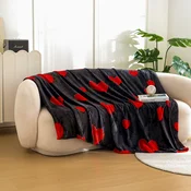 Mikroflis odeja RED HEARTS, črna Dimenzije: 200 x 220 cm