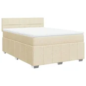 Vidaxl Box spring postelja z vzmetnico krem 160x200 cm blago