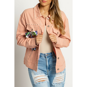 Jeans jakna s potiskom in perlicami Volta, svetlo roza