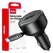 shumee Avtomobilski polnilnik z zložljivim kablom Type-C + USB-C 12V 24V 60W amio-04368