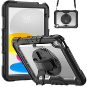 GS Zaščitni ovitek za iPad 11 2025 A16 (11. gen.)/10,9 2022 (10. gen.) s PET folijo, naramnim trakom in vrtljivim stojalom - črn
