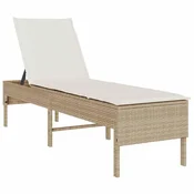 Vidaxl Ležalnik z blazino bež 55x200x44 cm poli ratan