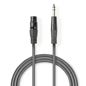 Nedis Uravnotežen zvočni kabel | XLR 3-polni ženski | 6,35 mm moški | Ponikljano | 1,50 m | Okrogla | PVC | Temno siva | Kartonski tulec