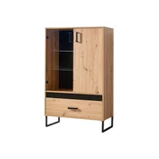 Vitrina Ogden P124 Artisan hrast, Crna, S ladicama, S vratima, 142x90x40cm