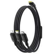 Punjacki i podatkovni 100W kabel Baseus Silky 3u1 USB-C u Micro-USB, Lightning i USB-C – 1,5 m – Cosmic Black
