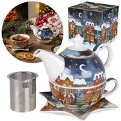 Basilur CHRISTMAS CITY Čajni servis: porcelanska skodelica 300 ml s čajnikom 350 ml, podstavkom in čajni filter, BOŽIČNI DARILNI SET