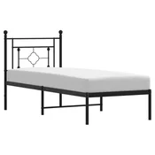 Vidaxl Kovinski posteljni okvir z vzglavjem črn 75x190 cm