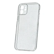 Silikonski ovitek z bleščicami za iPhone 17 Pro - prozoren s srebrnimi bleščicami