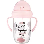 Canpol babies Skodelica za nedoseganje s slamico in utežjo Eksotične živali 270 ml roza, 6m+