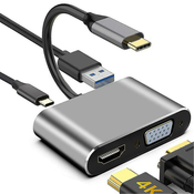 Adapter-konvertor TIP-C na HDMI+ VGA +USB+TIP C+ AUDIO srebrni
