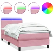 Vidaxl Box spring postelja z vzmetnico LED Pink 120x220 cm Velvet