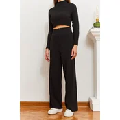Bianco Lucci Womens Crop Ribbed Finger Detailed Knitwear Bottom-Top Set