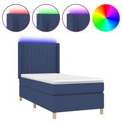 vidaXL vidaXL Box spring postelja z vzmetnico LED modra 100x200 cm blago, (20899960)
