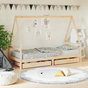 shumee Otroški posteljni okvir s predali 90x190 cm trdna borovina