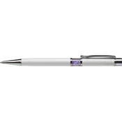 Kemični svinčnik, kristali SWAROVSKI®, bel, z lila-vijoličnimi kristali na sredini telesa, 14 cm, ART CRYSTELLA®