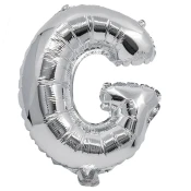 Folija balon v obliki črke srebrne barve – črka G 32 cm