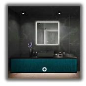 shumee LED osvetljeno ogledalo 90x90 vodoodporno IP65 s stikalom na dotik