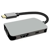 PremiumCord USB-C na HDMI RJ45 PD adapter, aluminijasto ohišje