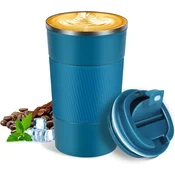 Potovalna termo skodelica 500 ml iz nerjavnega jekla 304 modra nepropustna z gumijastim tesnilom dvojne vakuumske stene ohranja toplo ali hladno do 6 ur protidrsna podlaga odprtina za slamico