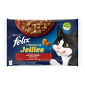 FELIX mokra hrana za mačke Sensations Jellies, s govedino s paradižnikom, piščancem s korenjem, 48x85g