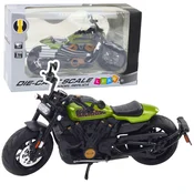 LEAN TOYS Motocikel Chopper kovinski, črn, zeleni dodatki, 1:12