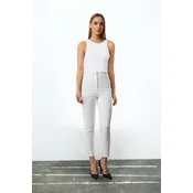 Trendyol White Cigarette Pattern Darted High Waist Ankle Length Woven Trousers