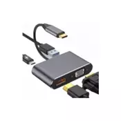 Stars Solutions Adapter, USB - C na HDMI, VGA, USB, PD, Sivi
