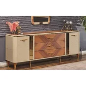 Casa Padrino luxury Art Deco sideboard beige/brown/gold 200 x 42 x H. 72 cm - Noble solid wood cabinet with 2 doors and 3 drawers - Art Deco furniture - Luxury furniture