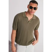 Trendyol Khaki Relaxed Limited Edition Short Sleeve Polo Neck Knitwear T-shirt