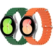 shumee 2xPAŠEK ZA URO ZA Samsung Galaxy Watch 5/4 SILIKON ZELENO ORANŽEN 20mm