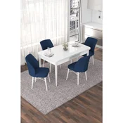 Hanah Home trpezarijski set Nef, sto na razvlacenje i 4 stolice, bela ploca, teget tkanina Jerry