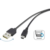 Renkforce USB 2.0 priključni kabel [1x USB 2.0 vtič A - 1x USB 2.0 vtič Mini-B] 1.80 m črn uporaben na obeh straneh
