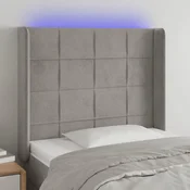 Vidaxl vidaXL Vzglavje z LED svetlo sivo 83x16x118/128 cm žametno