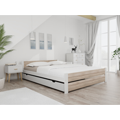 Postelja IKAROS DOUBLE 140 x 200 cm, bela/hrast sonoma Posteljno dno: Z lamelnim dnom, Vzmetnica: Brez vzmetnice