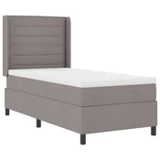 Vidaxl LED Box Spring Postelja z vzmetnico Taupe 90 x 190 cm blago
