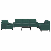 3-dijelni set sofa s jastucima tamnozeleni baršunasti