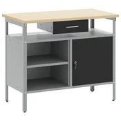 Vidaxl Delovna miza s predalom s polico Črna in siva 100 x 55 x 85 cm