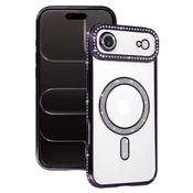 Silikonski ovitek Luxury MagSafe za iPhone 17 Air - prozorno vijola z bleščicami