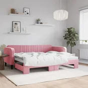 Greatstore Izvlečna dnevna postelja roza 90x200 cm žamet