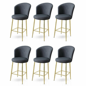HANAH HOME Set 6 barskih stolica Alte Anthracite Gold