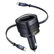 BASEUS Avtomobilski polnilnik USB-C s kablom USB-C za iPhone Lightning 90 W - črn