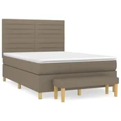 Greatstore Box spring postelja z vzmetnico taupe 140x200 cm blago