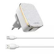 LDNIO Kucni punjac A1204Q Quick Charge 3.0 USB 5V 2.4A sa type C kablom beli